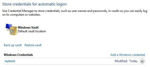 Add Windows credential window Add Windows credential window