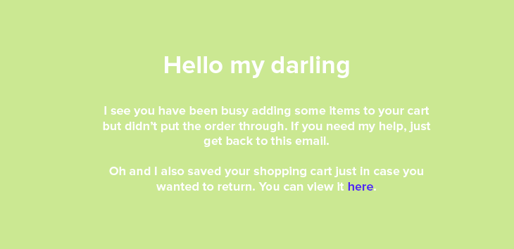 Friendly abandoned cart email example Friendly abandoned cart email example