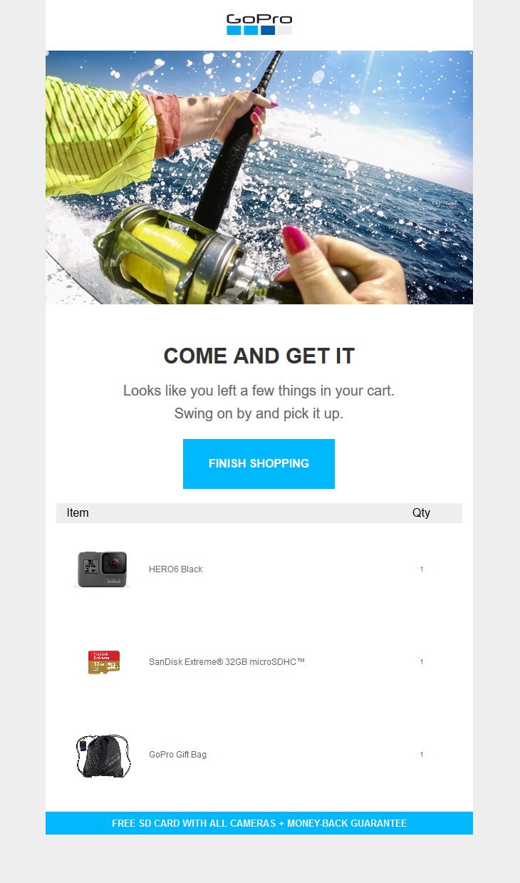 Catchy Abandoned cart email example from GoPro Catchy Abandoned cart email example from GoPro