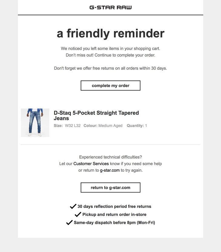 Email reminder about left items from G-Star Email reminder about left items from G-Star