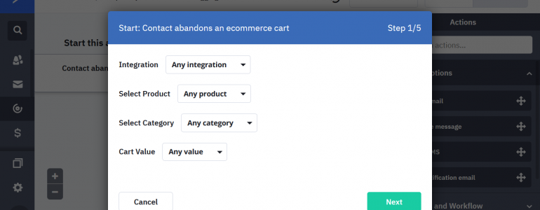 Abandoned cart automation wizzard default values in ActiveCampaign