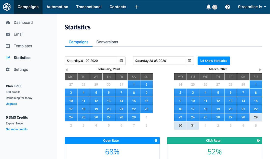 SendinBlue campaign statistics and report filter Campaign reports in SendinBlue