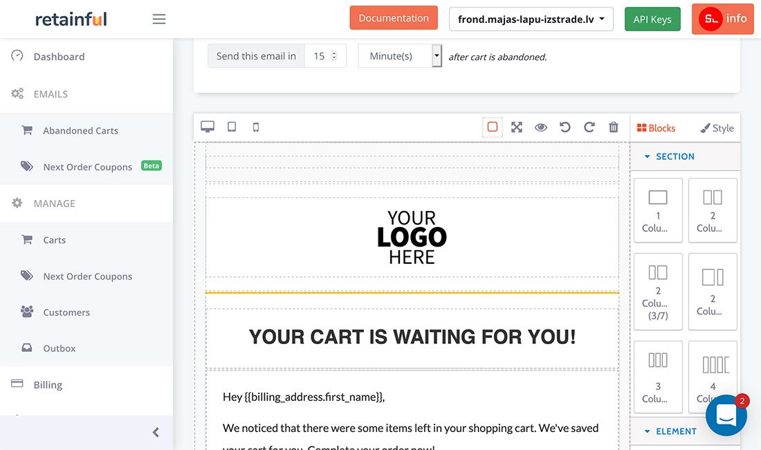 Email design blocks from Retainful Email building using different blocks at Retainful