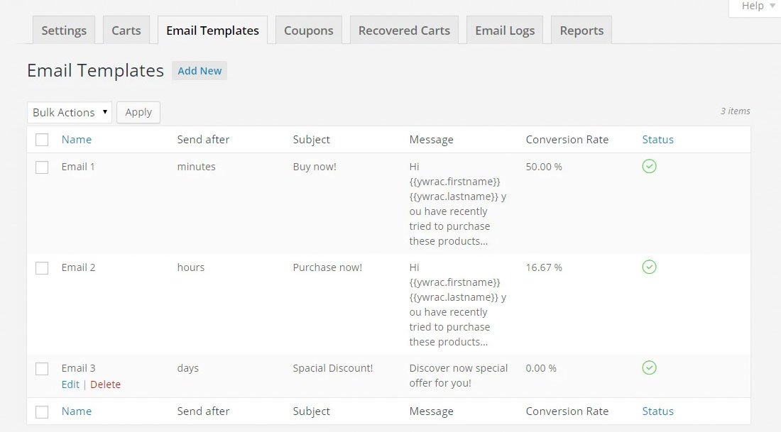 YITH email template list How email templates look in YITH