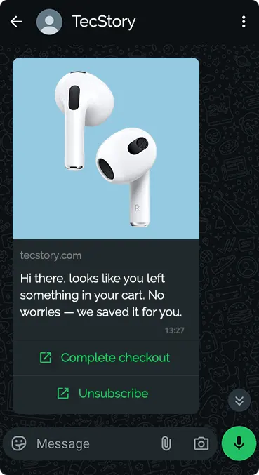 1st WhatsApp abandoned cart reminder — friendly reminder 1st WhatsApp abandoned cart reminder — friendly reminder