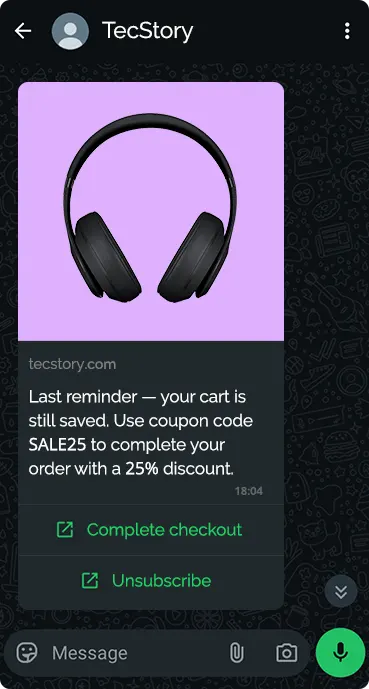 3rd WhatsApp abandoned cart reminder — final reminder with coupon 3rd WhatsApp abandoned cart reminder — final reminder with coupon